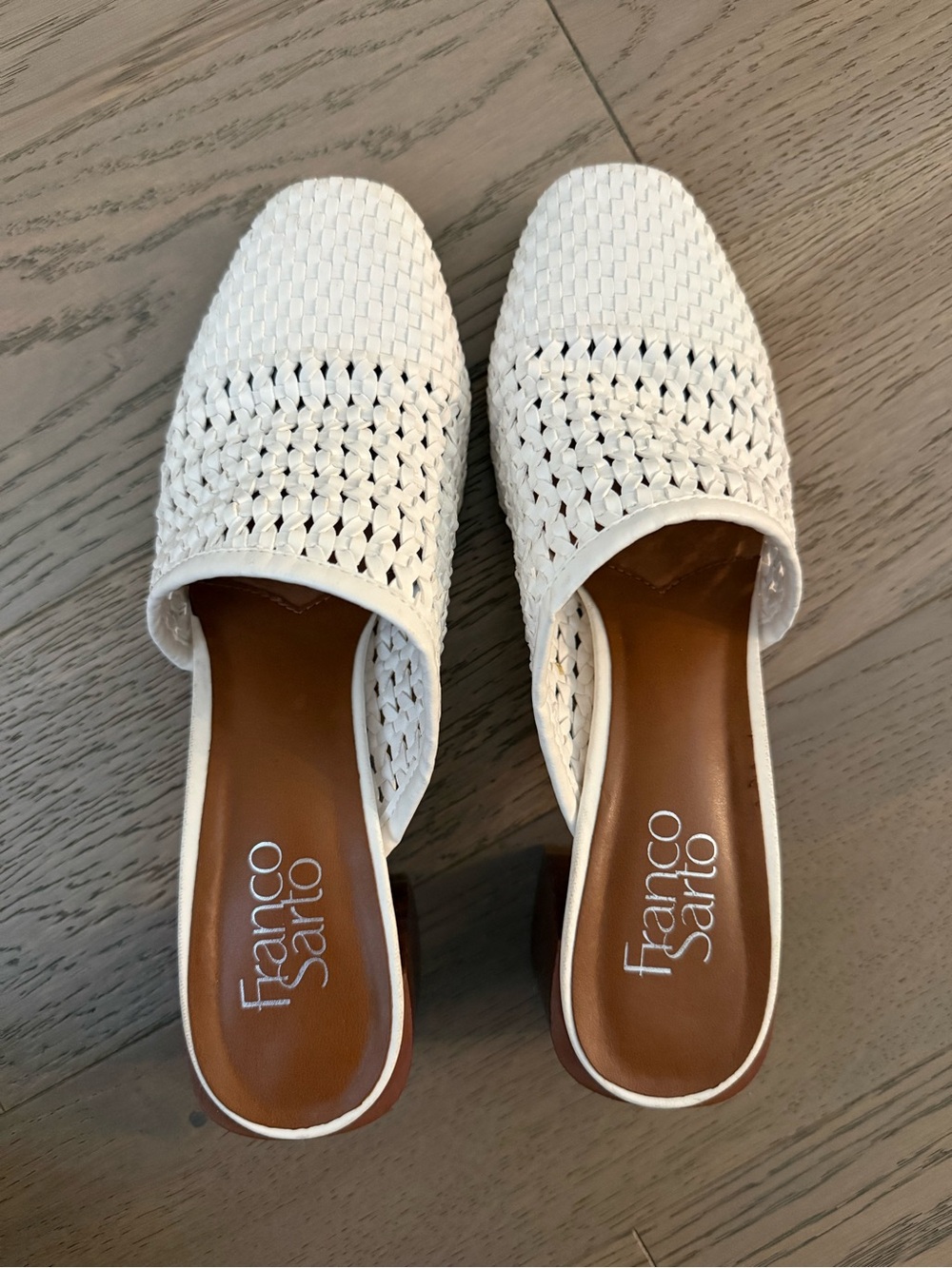 Franco Sarto White Woven Backless Mules